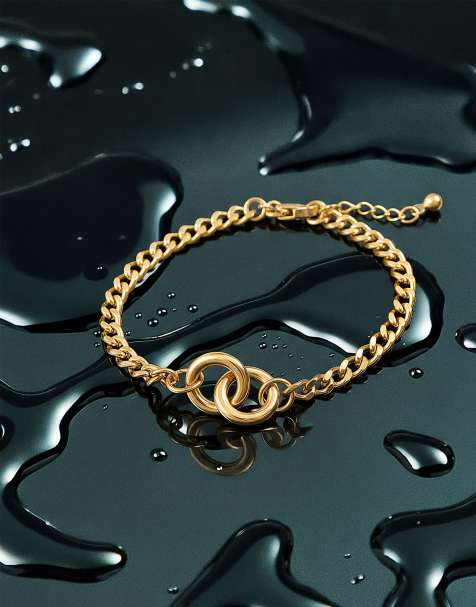ASOS DESIGN – Goldfarbenes Kettenarmband aus wasserfestem Edelstahl mit ineinandergreifenden Ringen - view 1