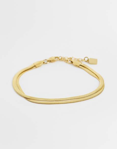 ASOS DESIGN – Goldfarbenes, mehrreihiges Schlangen-Kettenarmband aus wasserfestem Edelstahl - view 1