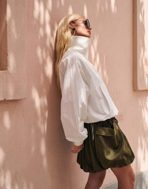 ASOS DESIGN - Gonna a palloncino in raso verde con tasche - view 1