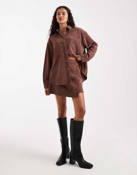 ASOS DESIGN - Gonna a portafoglio marrone in velluto a coste in coordinato - view 1