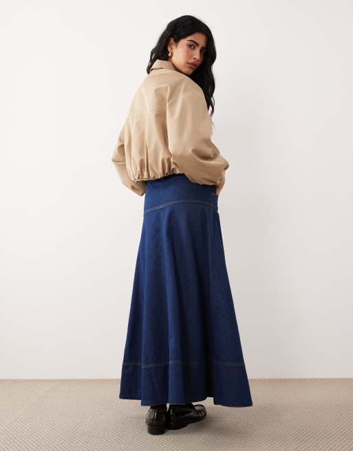 ASOS DESIGN - Gonna a ruota in denim blu medio con vita scesa, 5 di 5