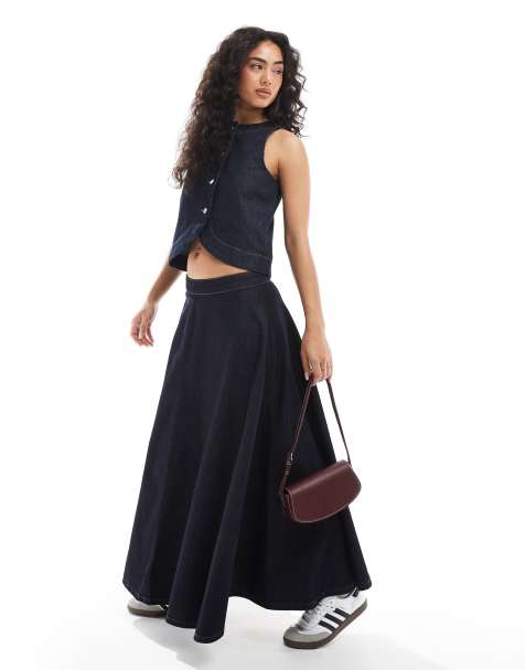 ASOS DESIGN - Gonna a ruota in denim indaco - view 1