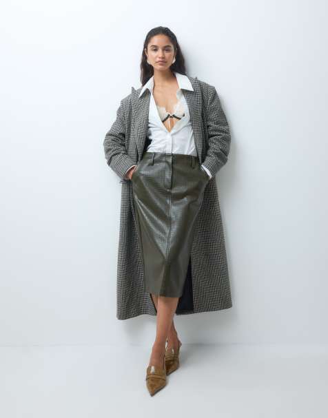 ASOS DESIGN gonna a tubino sartoriale in similpelle effetto coccodrillo verde oliva - view 1