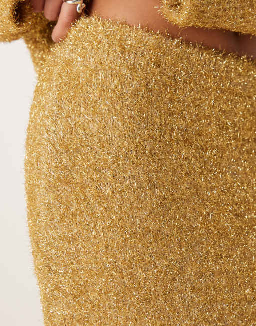 ASOS DESIGN - Gonna al polpaccio color oro metallizzato in coordinato, 5 di 5
