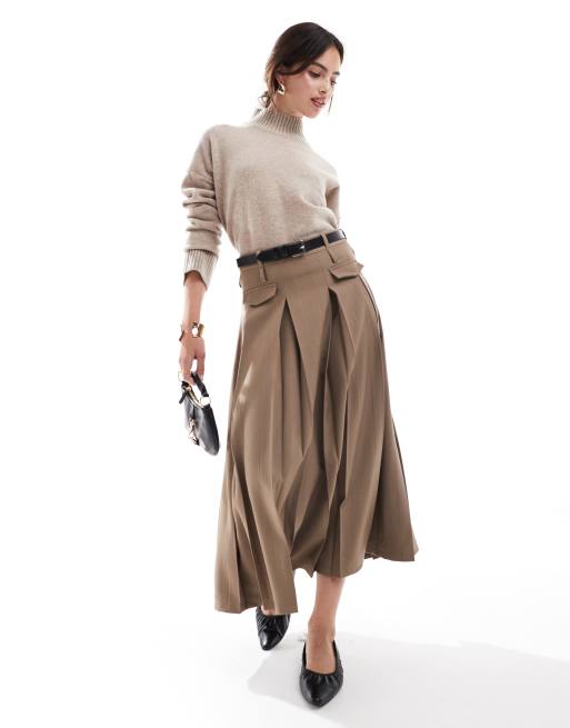 ASOS DESIGN Gonna al polpaccio sartoriale color cuoio ASOS