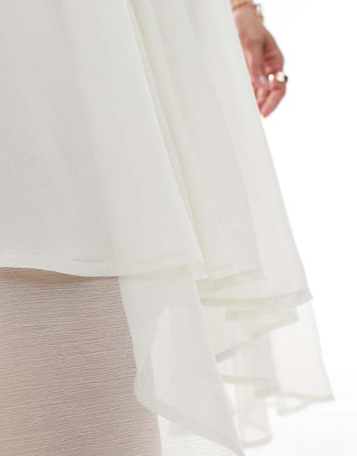 ASOS DESIGN - Gonna asimmetrica fluttuante color panna, 3 di 5