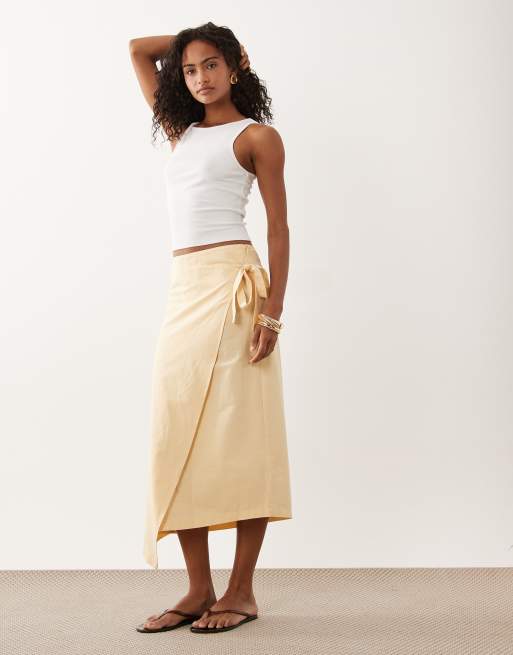 ASOS DESIGN - Gonna avvolgente in misto lino color latticello in coordinato
