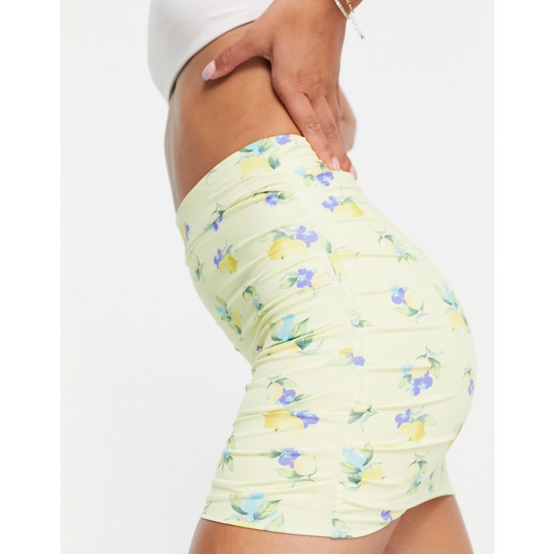 hdCeG Donna DESIGN - Gonna bikini arricciata con stampa di limoni