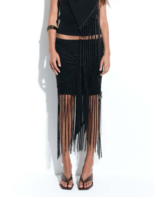 ASOS DESIGN gonna con frange nera in coordinato, 3 di 5