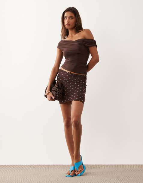 ASOS DESIGN - Gonna corta in rete trasparente marrone a pois - view 1