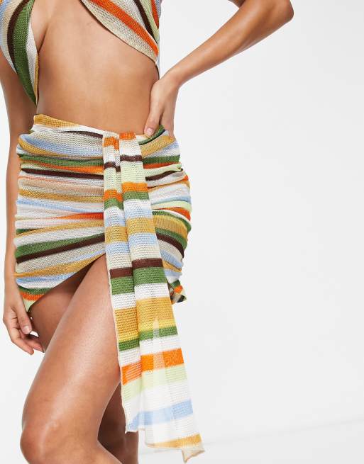 ASOS DESIGN - Gonna da spiaggia in maglia leggera a righe in coordinato 