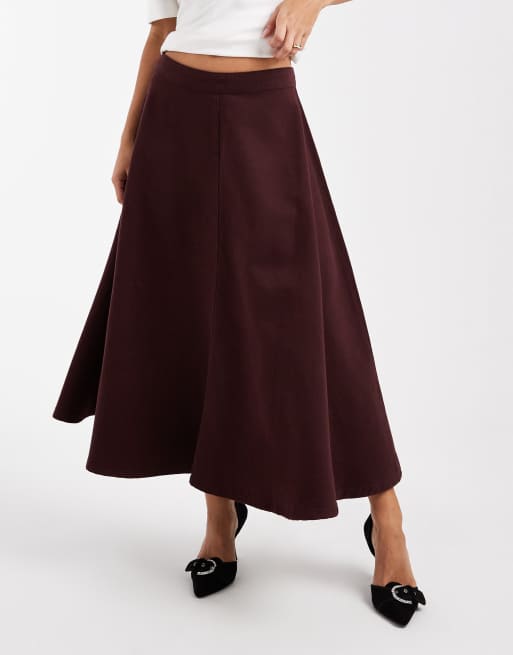 ASOS DESIGN - Gonna di jeans a ruota color prugna, 2 di 5