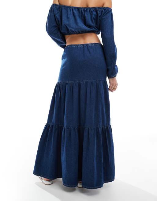 ASOS DESIGN Gonna di jeans blu medio stile country ASOS