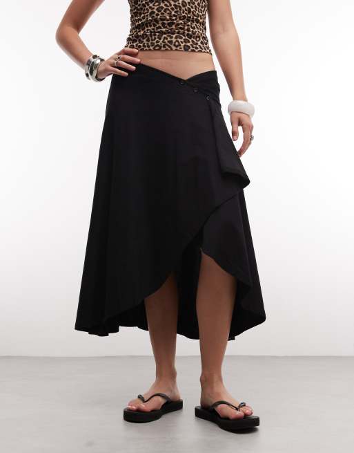 ASOS DESIGN - Gonna in jersey nera con fondo a punta e bottoni, 2 di 5