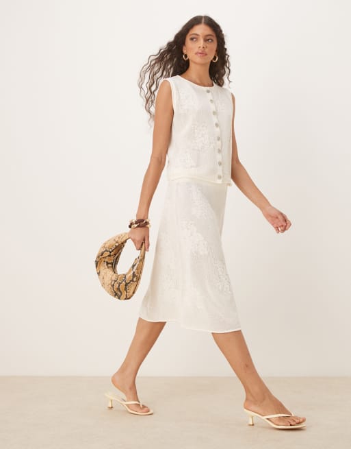 ASOS DESIGN - Gonna in maglia stile pizzo color écru in coordinato