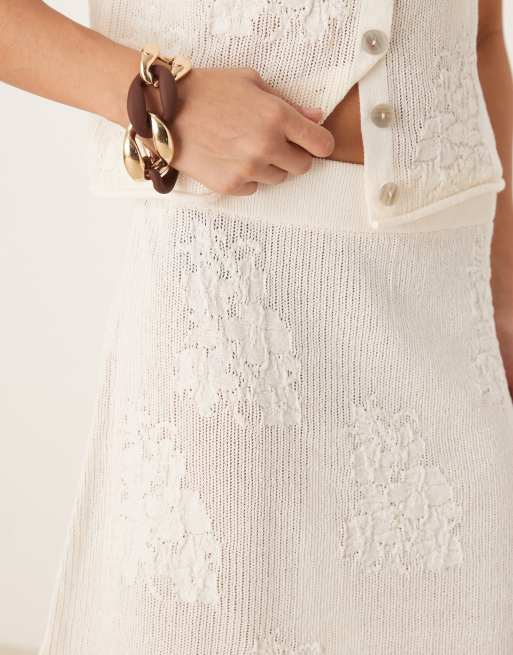 ASOS DESIGN - Gonna in maglia stile pizzo color écru in coordinato, 3 di 5