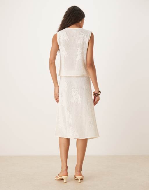 ASOS DESIGN - Gonna in maglia stile pizzo color écru in coordinato, 4 di 5