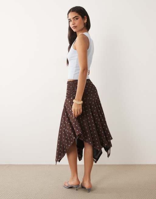 ASOS DESIGN - Gonna in rete trasparente marrone a pois con fondo a fazzoletto, 3 di 5
