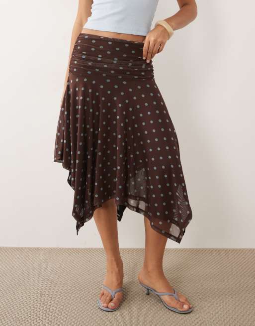 ASOS DESIGN - Gonna in rete trasparente marrone a pois con fondo a fazzoletto, 5 di 5