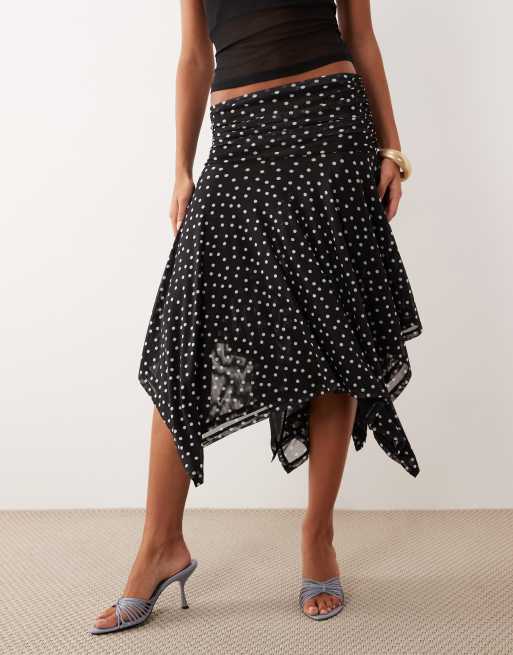 ASOS DESIGN - Gonna in rete trasparente nera a pois con fondo a fazzoletto, 3 di 5
