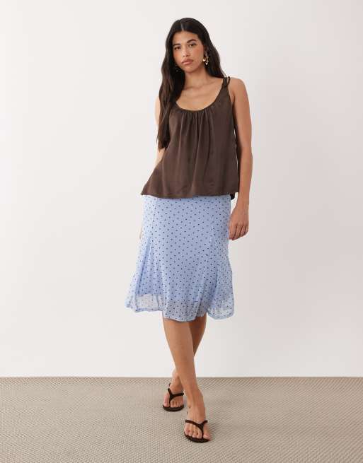 ASOS DESIGN - Coordinato con top e gonna lunga in rete blu a pois, 4 di 4