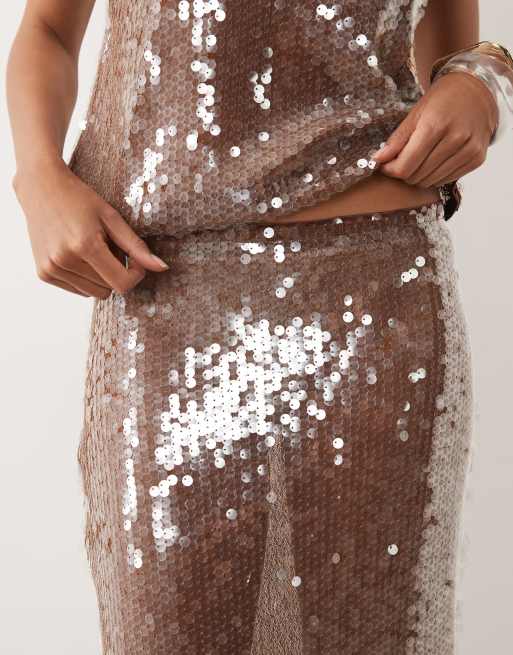 ASOS DESIGN - Gonna longuette marrone con paillettes di vetro in coordinato, 5 di 5