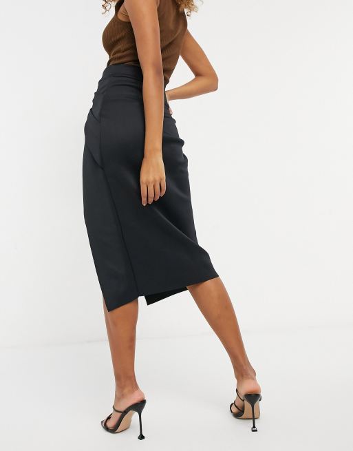 ASOS DESIGN - Gonna longuette midi avvolgente in tessuto scuba nero, 2 di 4