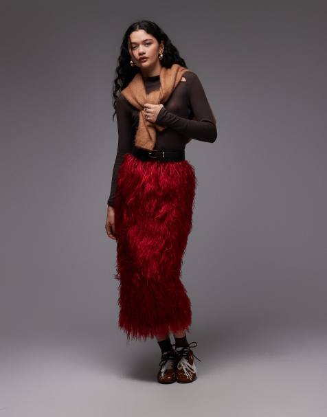 ASOS DESIGN - Gonna longuette rossa con frange 3D - view 1