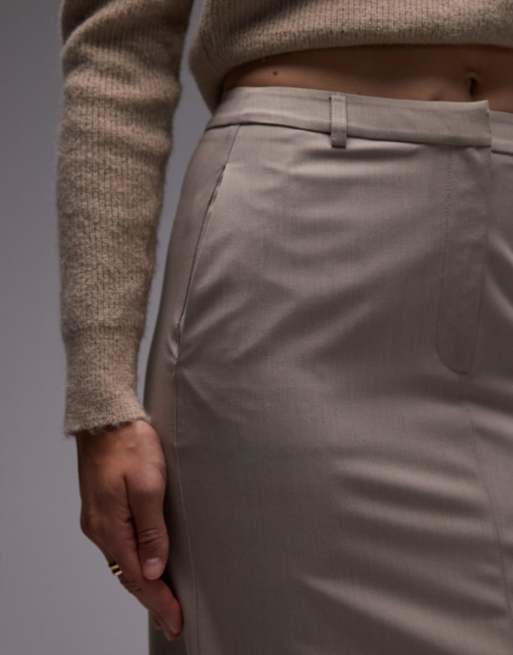ASOS DESIGN - Gonna longuette sartoriale color pietra con cintura, 3 di 5