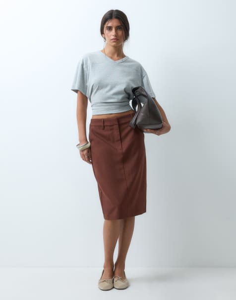 ASOS DESIGN - Gonna longuette sartoriale marrone - view 1