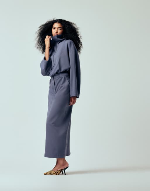 ASOS DESIGN - Gonna longuette taglio lungo sartoriale blu in coordinato