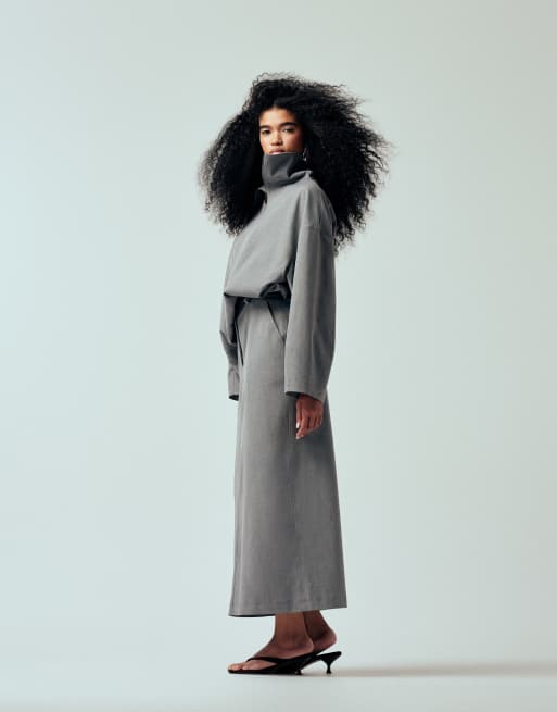ASOS DESIGN - Gonna longuette taglio lungo sartoriale grigia in coordinato