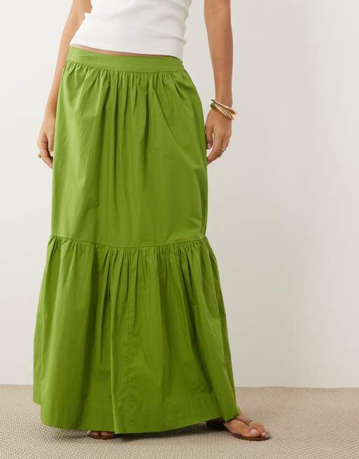 ASOS DESIGN - Gonna lunga a balze stile bohémien verde, 2 di 5