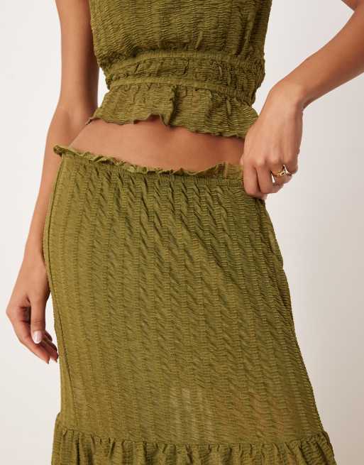 ASOS DESIGN - Gonna lunga a balze testurizzata verde in coordinato, 2 di 5