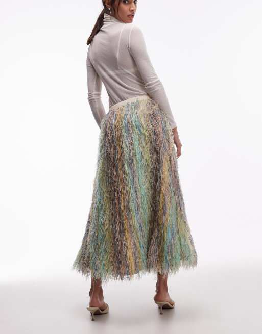 ASOS DESIGN - Gonna lunga a cerchio con frange in 3D multicolore, 2 di 5