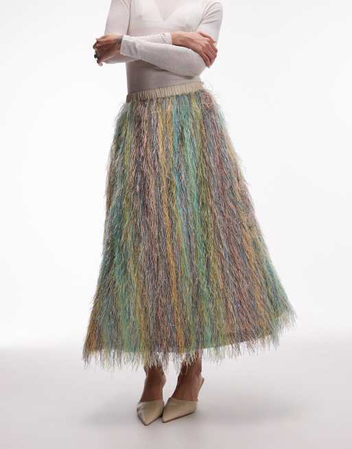 ASOS DESIGN - Gonna lunga a cerchio con frange in 3D multicolore, 3 di 5