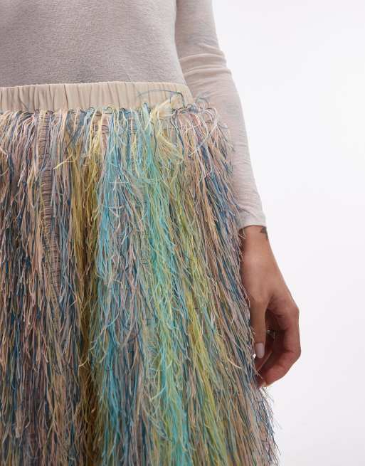 ASOS DESIGN - Gonna lunga a cerchio con frange in 3D multicolore, 4 di 5