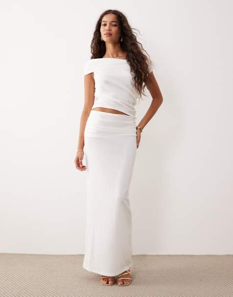 ASOS DESIGN - Gonna lunga a colonna a coste testurizzata color avorio in coordinato - view 1