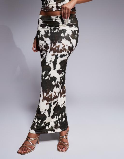 ASOS DESIGN - Gonna lunga a colonna a doppio strato con stampa pezzata marrone in coordinato, 2 di 5