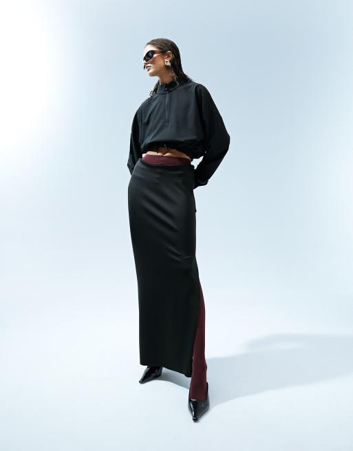 ASOS DESIGN - Gonna lunga a colonna in tessuto scuba nero