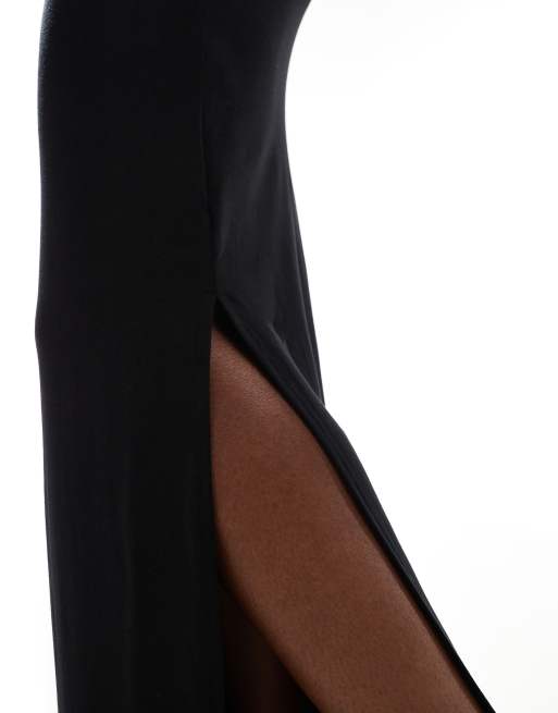 ASOS DESIGN - Gonna lunga a colonna nera con spacco laterale e vita a V, 2 di 5