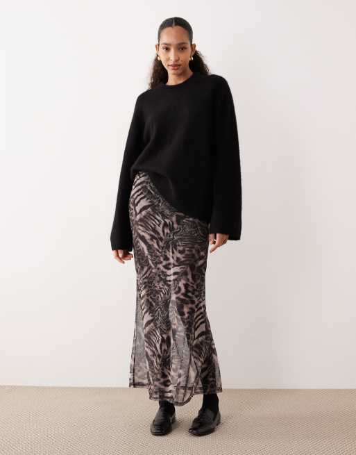 ASOS DESIGN - Gonna lunga a rete con stampa animalier trasparente, 3 di 5