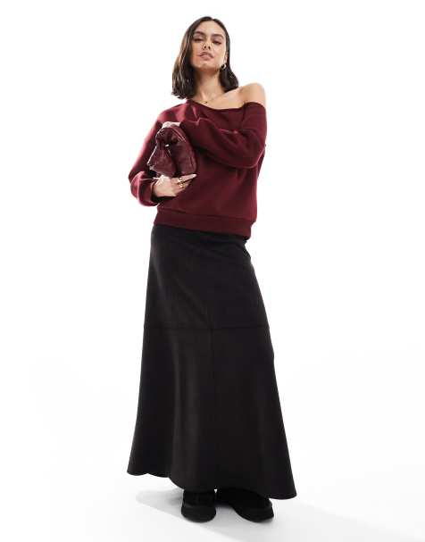 ASOS DESIGN - Gonna lunga a ruota in camoscio sintetico nera - view 1