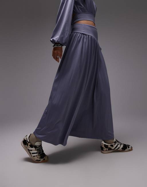 ASOS DESIGN - Gonna lunga a ruota sinuosa con vita scesa grigia in coordinato, 4 di 5