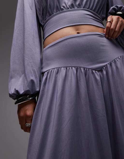 ASOS DESIGN - Gonna lunga a ruota sinuosa con vita scesa grigia in coordinato, 5 di 5