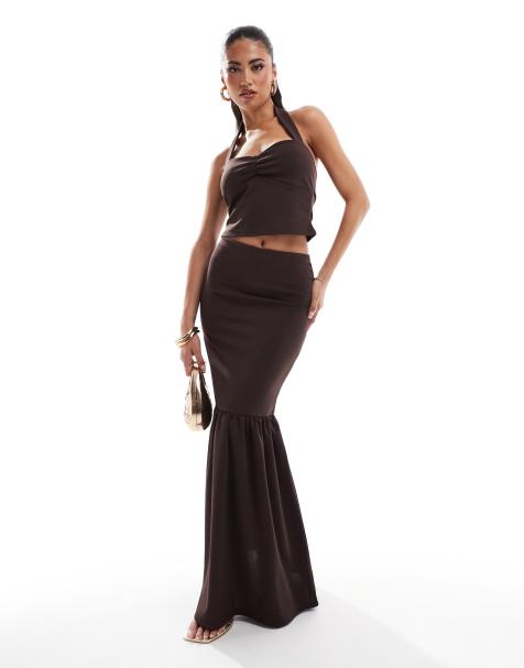 ASOS DESIGN - Gonna lunga a sirena color cioccolato in coordinato - view 1