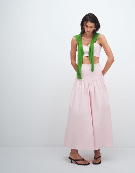 ASOS DESIGN - Gonna lunga a vita alta rosa polvere con cuciture a vista in coordinato - view 1