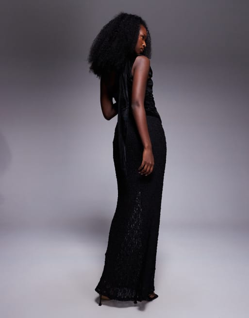 ASOS DESIGN - Gonna lunga a vita bassa in pizzo nera in coordinato, 2 di 5