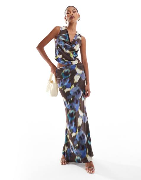 ASOS DESIGN - Gonna lunga aderente a fiori sfocati in coordinato - view 1