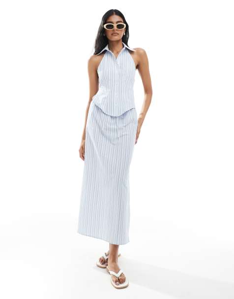 ASOS DESIGN - Gonna lunga allacciata in vita a righe in coordinato - view 1